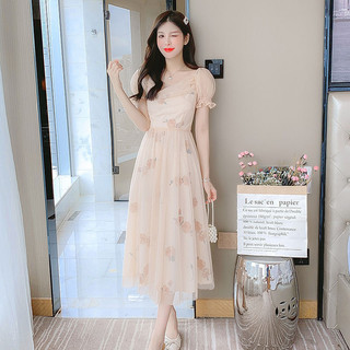 Mùa Hè 2024 Nụ Cười Ấm Áp Cung Điện Retro Pháp In Hình Váy Mùa Hè Tay Phồng Hoa Gạc Đầm Nữ