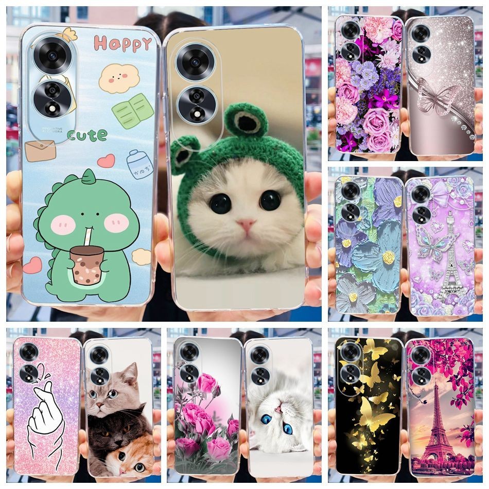 Ốp điện thoại TPU silicon mềm hình mèo khủng long dễ thương OPPO A60 CPH2631 2024