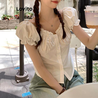 Áo kiểu Lovito xếp nếp màu trơn thời trang thường ngày cho nữ LNA65463