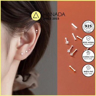 [BẠC 999] Bông Tai Bạc Nguyên Chất 999 Hanada Giữ Lỗ Đính Đá Đầu Bi Bông Nụ KHÔNG ĐEO CHUÔI Nam Nữ 1032 C10