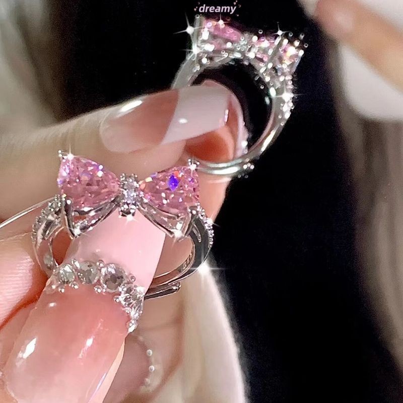 💕Dreamy 💕Moissanite Nơ Nút Nơ Mở Miệng Nhẫn Ngọt Ngào Lãng Mạn Nữ Nhẫn Tinh Tế Cao Cấp Giác Quan Nhẫn