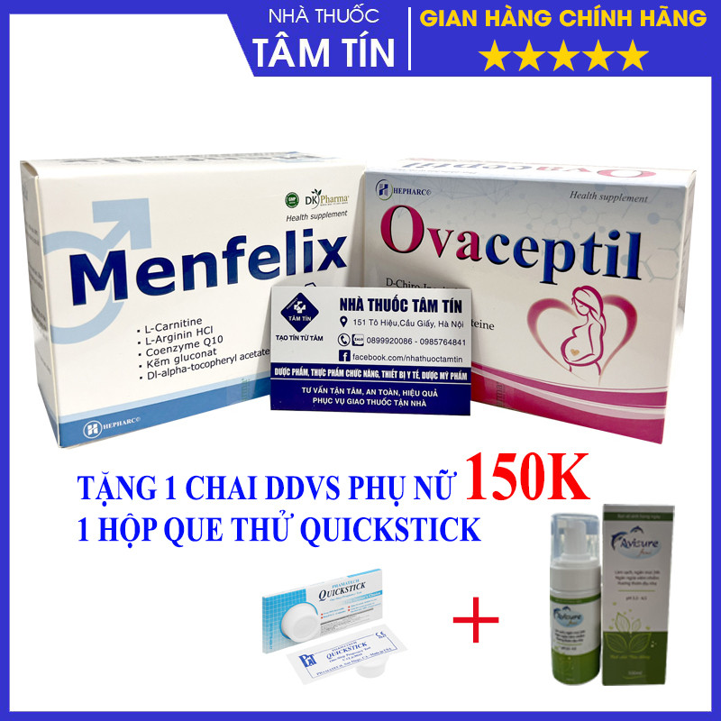 Bộ đôi Ovaceptil và Menfelix, bổ trứng, bổ tinh trùng, hỗ trợ buông trứng đa nang, tăng cường sinh lý nam giới