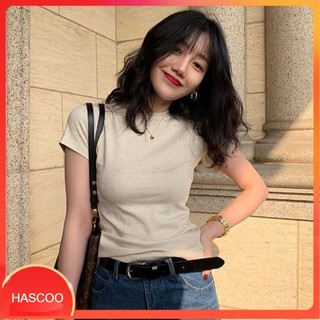 VẢI XỊN Áo baby tee thun nữ cotton ngắn tay cổ tròn trơn mỏng vừa vặn màu trắng phong cách mới mùa hè  Hascoo ATT