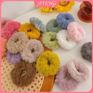  AISHG Lông Thỏ Giả Màu Tóc Nữ Lông Tơ Đa Năng Dễ Thương Scrunchie Đơn Giản Phụ Kiện Tóc 