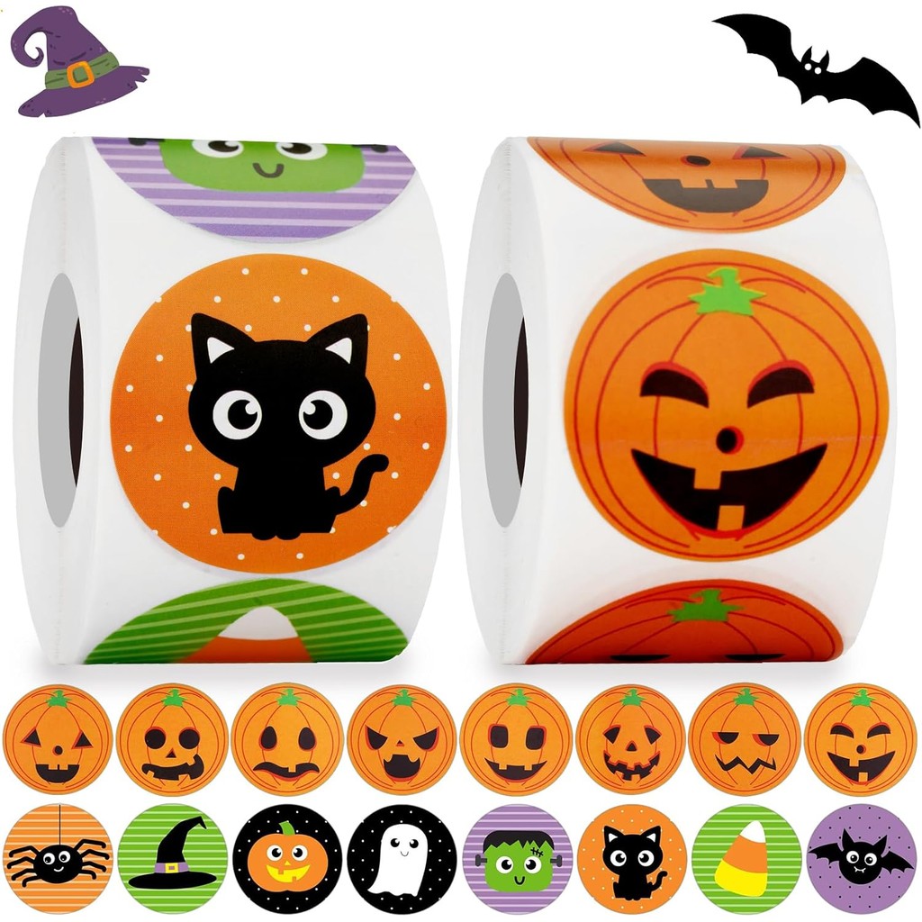 500 Miếng Dán Halloween Dễ Thương Vui Vẻ Halloween Dán Dành Cho Người Lớn Trẻ Em, Tự Dính Halloween 