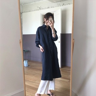 Phụ nữ thường ngày trên đầu gối Áo sơ mi lười dài tay đa năng Hàn Quốc