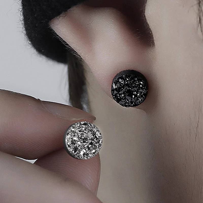 925 Sterling Silver Stud Earrings Men's Fashionable Single Niche High-Grade Ruan Handsome Hip Hop Si