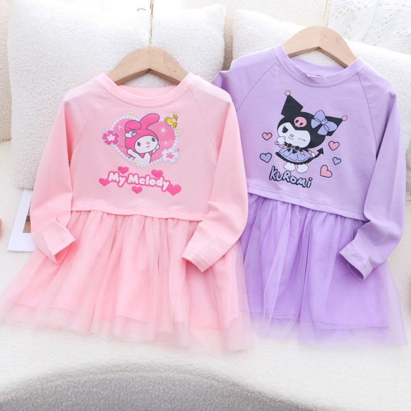 Váy bé gái kuromi melody mùa thu cotton mềm dài tay quần áo thời trang trẻ em