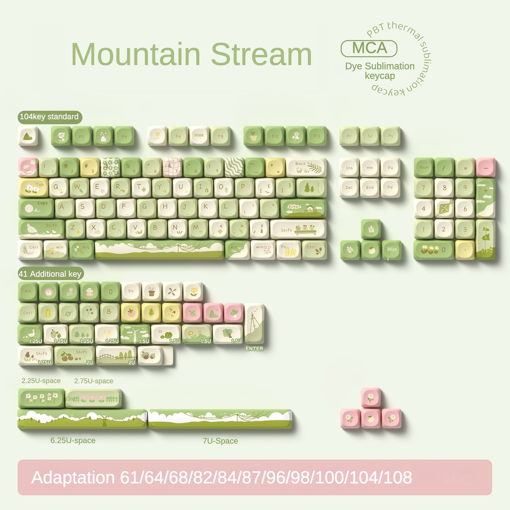 Pbt Keycap MCA Mountain Stream Bàn Phím Cơ Bản Chủ Đề Ban Đầu Keycap Nhuộm Thăng Hoa Xanh Dễ Thương Cô Gái Cá Tính Sáng Tạo Bàn Phím Cơ | BigBuy360 - bigbuy360.vn