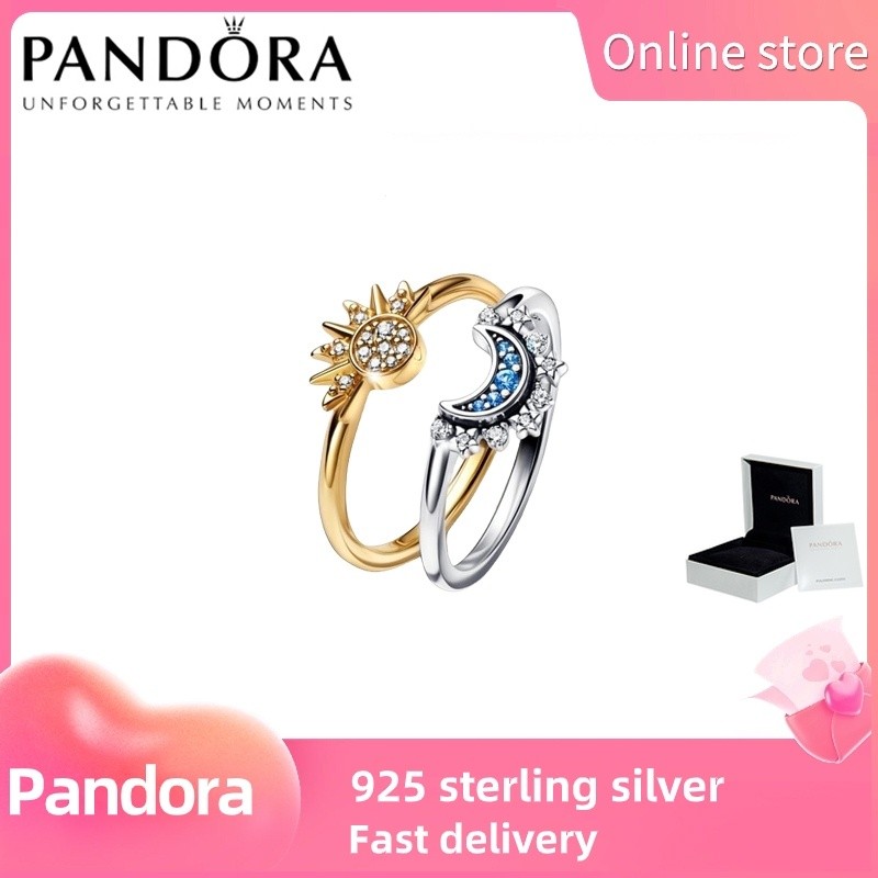 PANDORA Bạc S925 Chính Hãng 100% [NAMPS0438] Bộ Nhẫn Bầu Trời Mặt Trời Và Mặt Trăng