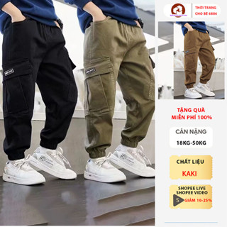 Quần kaki túi hộp thời trang cho bé trai size nhỡ đại 18-52kg, quần dài kaki bé trai mẫu PMF, quần đi học bé trai