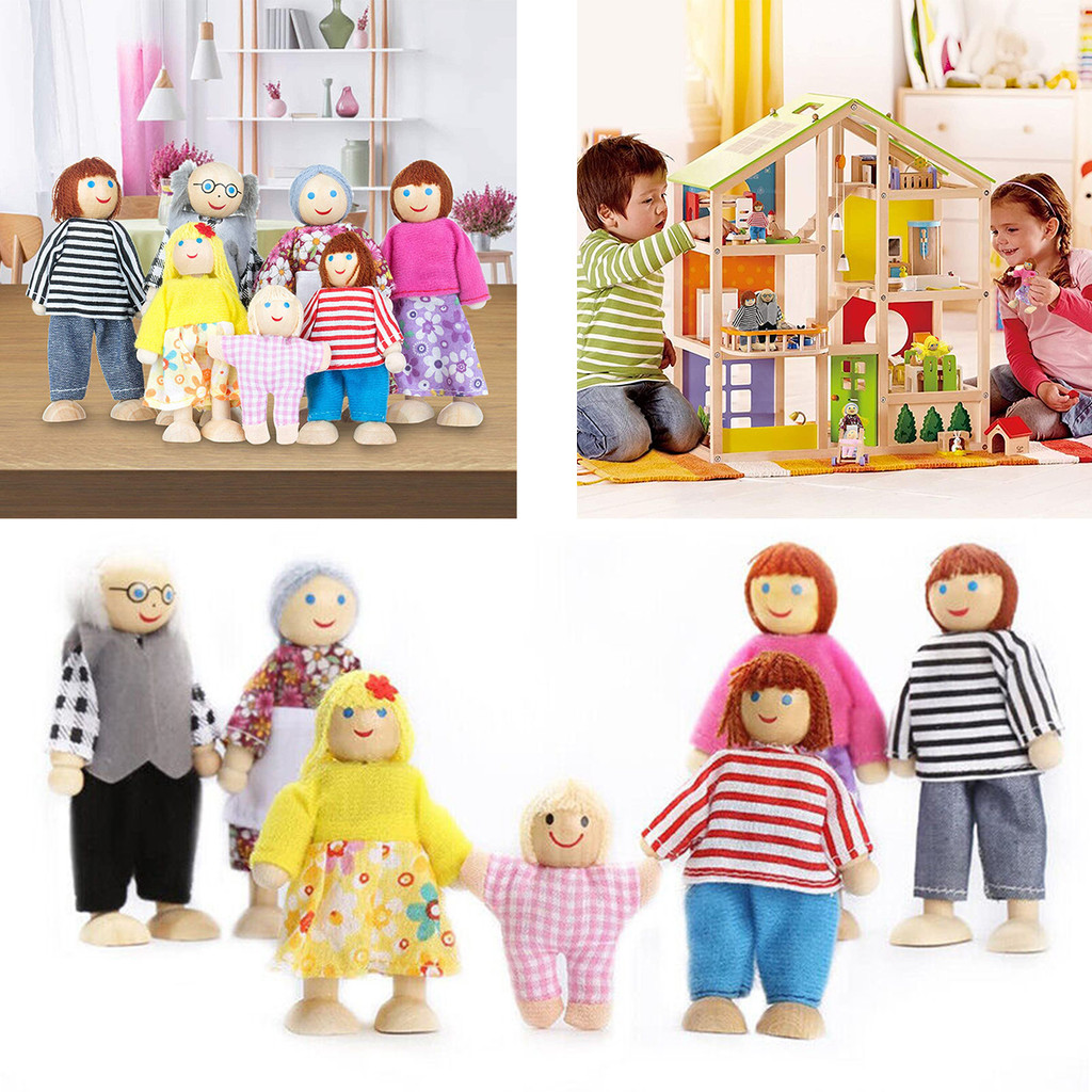 7 Chiếc Búp Bê Hạnh Phúc Gia Đình Thu Nhỏ Người Bộ Đồ Chơi Bằng Gỗ Khớp Búp Bê Trẻ Em Muppet Giả Vờ 