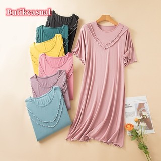 Phụ Nữ Modal Cotton Váy Rời Trơn Bay Bên Tay Áo Thoải Mái Loungewear Sweetheart Mori Nữ Cổ Tròn Đầm Mùa Hè giản dị dành cho phụ nữ váy midi