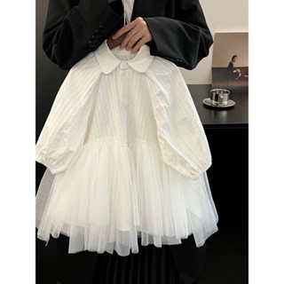 Váy Bé Gái Mùa Thu 2024 Phong Cách Phương Tây Mới Trẻ Em Khâu Gạc Váy Tính Khí Cho Bé Váy Áo Sơ Mi Màu Trơn