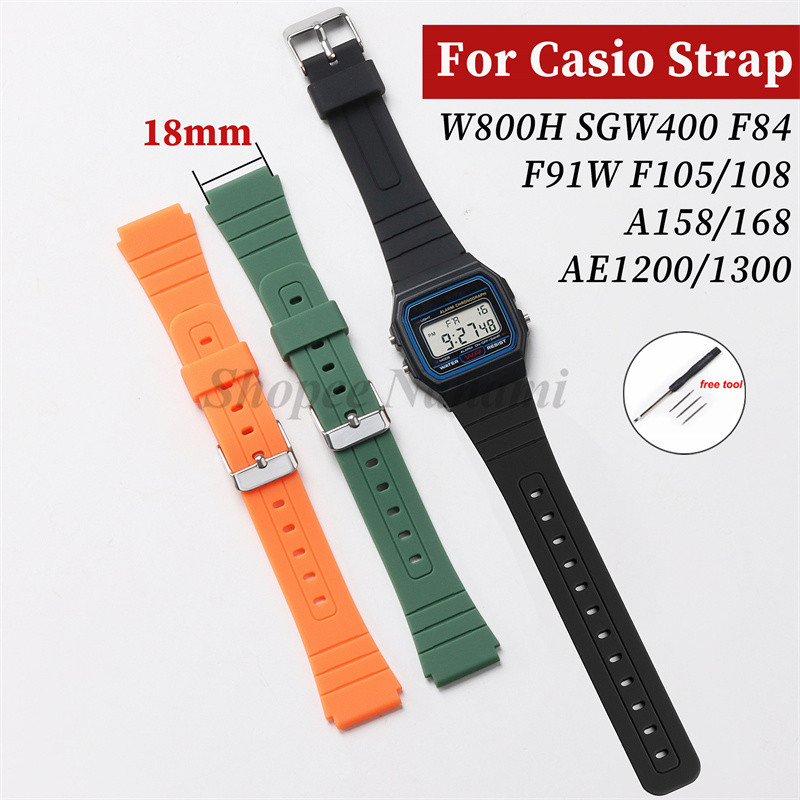 Dây đeo đồng hồ silicon 18mm cho Casio F84 F91W F94 F105 AE1200 Thay thế dây đeo đồng hồ thể thao bằ