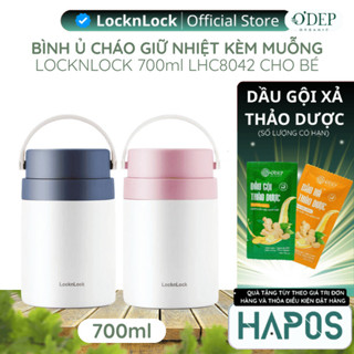 Bình ủ cháo giữ nhiệt LocknLock 700ml Chính hãng, 2 ngăn đựng cơm kèm muỗng inox LHC8042 cho bé - HAPOS HOME