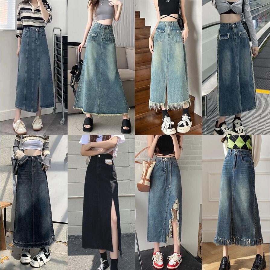 Mỹ Tất Cả Trận Đấu Rửa Retro Xanh Vintage Hot Girl Raw Edge Đau Khổ Váy Denim Nữ Cao Cấp Váy Chữ A V