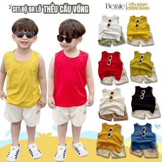  Xả kho - Set đồ bộ bé trai áo thun ba lỗ trơn kèm quần kaki túi thêu cầu vồng size 1đến 7tuổi BERNIE T0125B03 