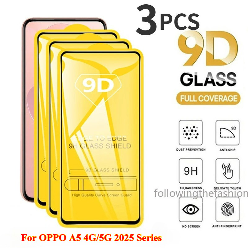 3 Kính Cường Lực Cong 9D Cho OPPO A5 5G 2025 A5 A5X A5 Pro A3 A3 Pro A3x A2 A2X 4G 5G Bảo Vệ Màn Hìn