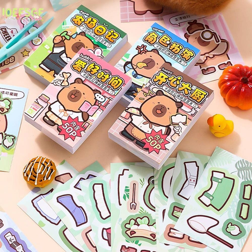 IOEFSGF Thay Quần Áo Trò Chơi Dán, Papper Nhiều Màu Capybara Dress Up Sticker Book, Sáng Tạo 25P Quầ