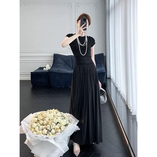 Váy liền màu trắng mùa hè váy dài váy đen