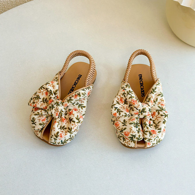 Giày Sandal Công Chúa Bé Gái Trẻ Em La Mã Giày Đi Biển Nơ Giày Sandal Dép Phong Cách Bohemian