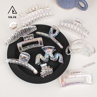 Kẹp tóc acrylic trong suốt màu laser đơn giản thanh lịch cho nữ
