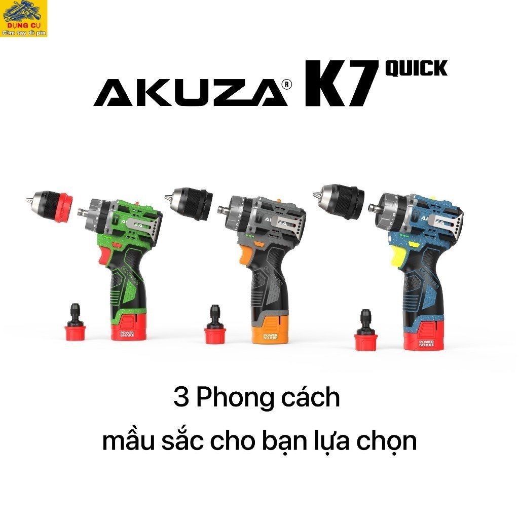 Máy Khoan 3 Chức Năng, AKUZA K7, Khoan pi.m Và Cấp Trượt 2 Trong 1,  Đầu 10 Dụng cụ cầm tay