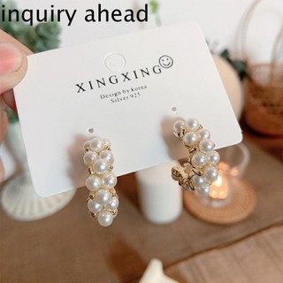 Semi-circular S925 Silver Needle Pearl Inlaid Earrings Women's Accessories Jewelry Earring