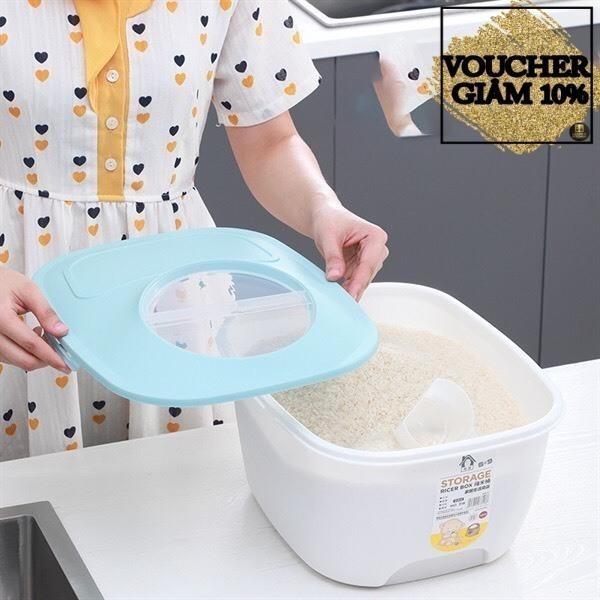 Thùng gạo 12 ký nhựa PP an toàn màu Pastel có bánh xe cao cấp - an toàn , dễ sử dụng