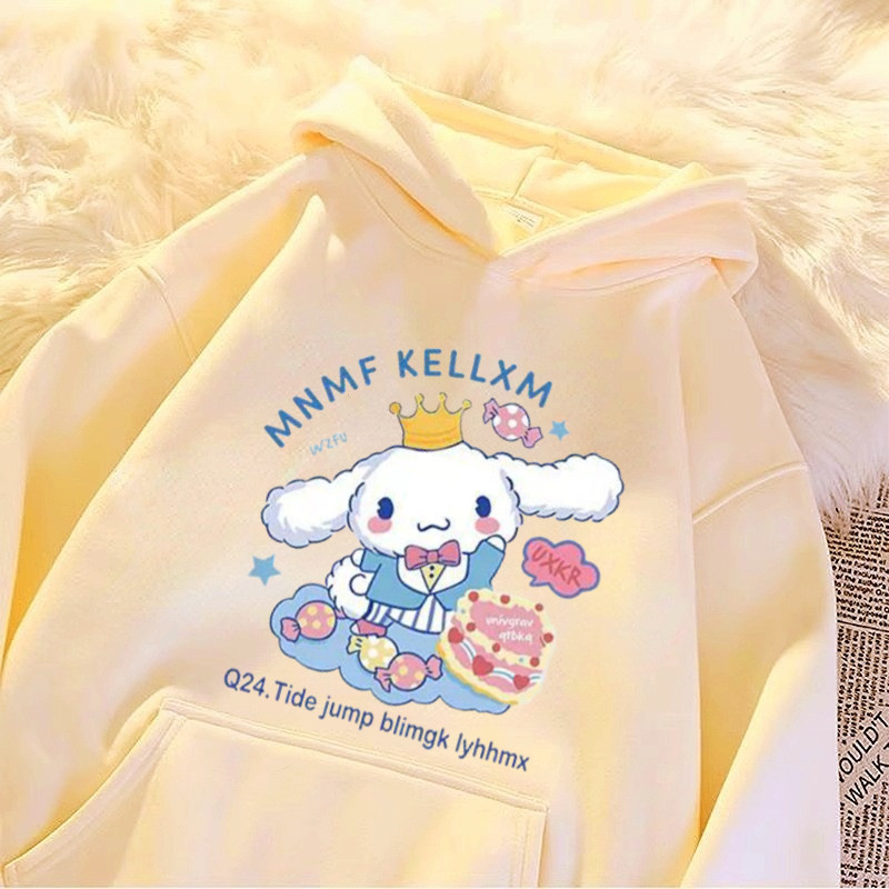 [Polyester] Áo Hoodie dài tay có mũ trùm đầu hoạt hình dễ thương Cinnamoroll dành cho nữ Áo Hoodie r