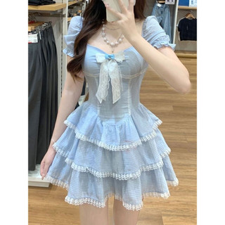 Váy Liền Ren Tay Bồng Ngọt Ngào Kiểu Pháp Váy Bồng Bồng Nơ Khí Chất Chiết Eo Thon Gọn Mùa Hè Cho Nữ