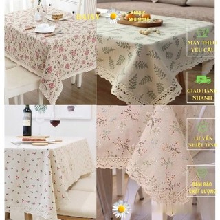   110*160cm  Khăn trải bàn vải canvas VIỀN REN họa tiết nhí phong cách Nhật Bản nhẹ nhàng vintage 