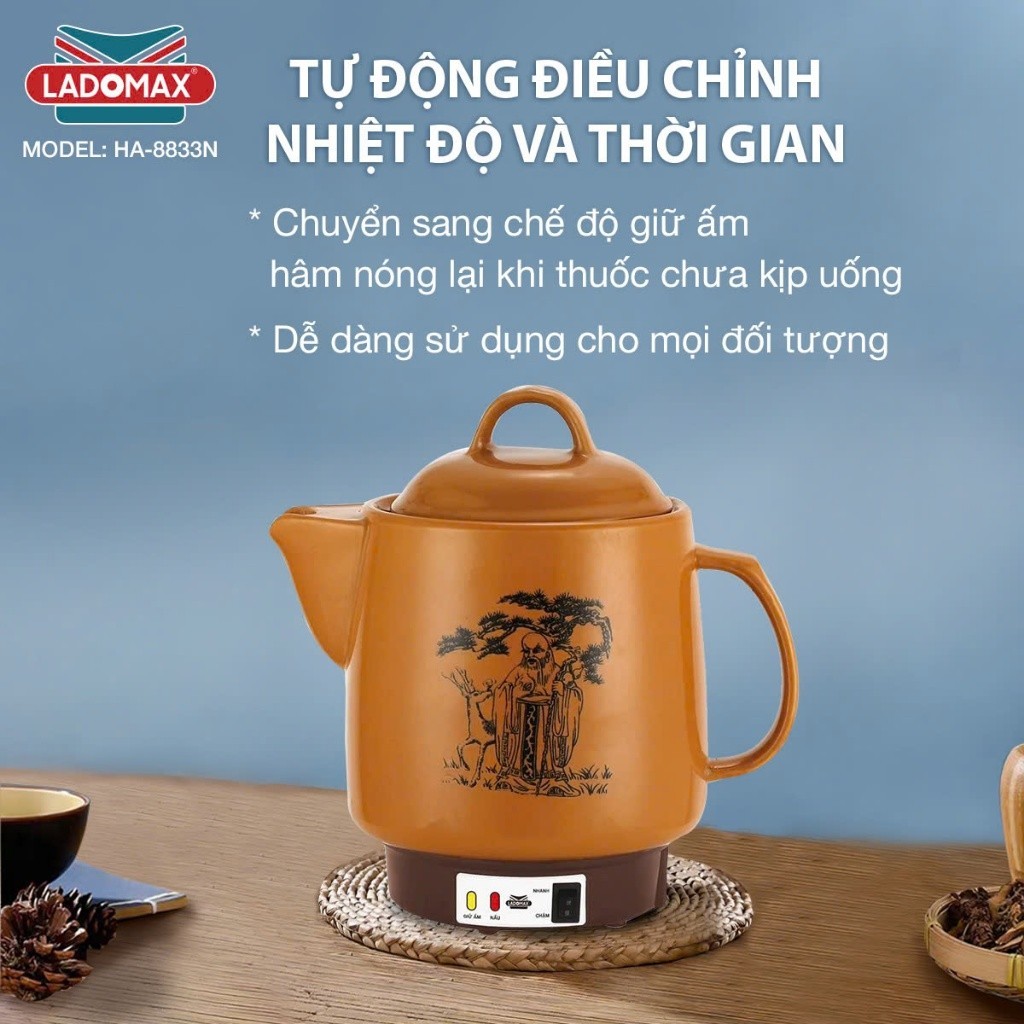Ấm Sắc Thuốc LADOMAX HA- 8833N 3,3L Mâm Nhiệt Inox Giữ Ấm 2 Chế Độ Nấu Tự Ngắt BH12 Tháng | BigBuy360 - bigbuy360.vn