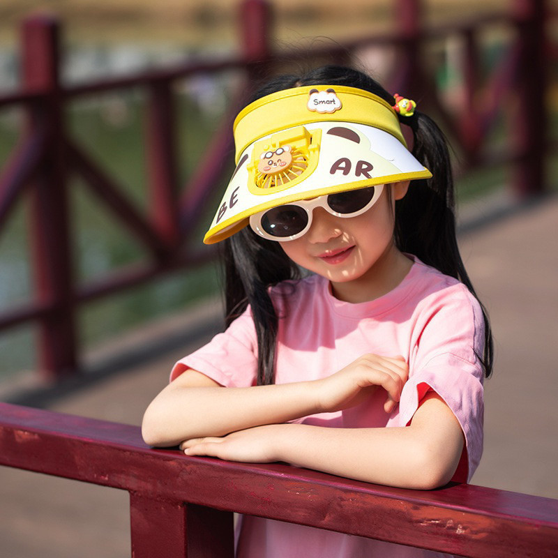 Mũ Chống Nắng BE AR Kèm Quạt Mini Dành Cho Bé Trai Gái Sạc Tích Điện Tiện Dụng, Nón Rộng Vành Nhiều 
