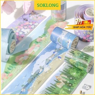 Washi tape khổ lớn nhiều mẫu dễ thương, cổ điển, lấp lánh dài 3-8m, cuộn Sticker dán bullet journal
