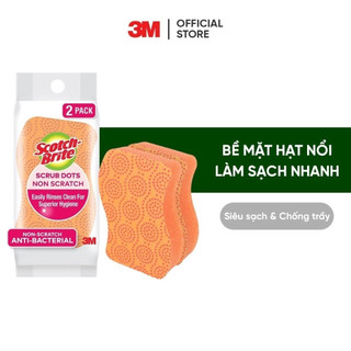 Miếng rửa chén hạt nổi 3M™ Scotch-Brite®, siêu sạch, chống trầy, gói 2 miếng, xanh/cam, Làm sạch các vết bẩn cứng đầu
