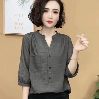 Mùa Thu 2024 Phong Cách Mới Áo Sơ Mi Nữ Giữa Tay Thời Trang Rời Top Mỏng Phong Cách