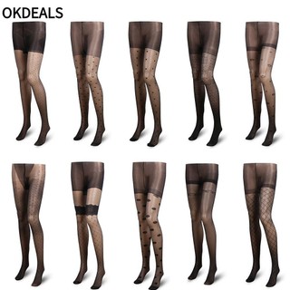 OKDEALS Tất Co Giãn Phối Ren Hình Xăm Quyến Rũ