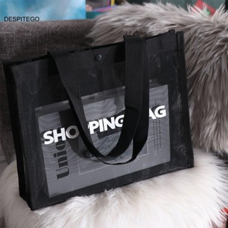  Túi mua sắm lưới trong suốt Túi Tote công suất lớn đeo vai đơn màu đen Túi đeo chéo thông thường Túi đựng du lịch Nylon Hasp Túi đựng đồ tập Yoga 