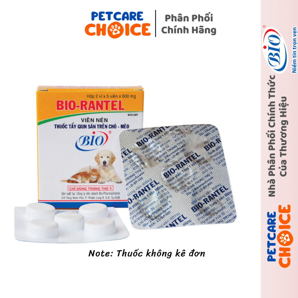 BIO RANTEL Viên Tẩy Giun Sán Cho Chó Mèo - 1 Hộp 10 Viên