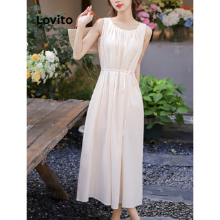 Đầm Lovito xếp ly màu trơn thời trang thường ngày cho nữ LNM65023