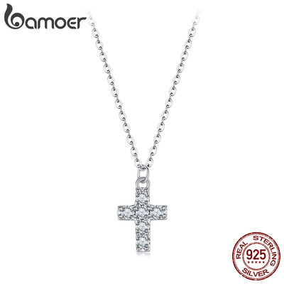 Bamoer Bạc 925 Moissanite Vòng Cổ Thiết Kế Chữ Thập Món Quà Trang Sức Cho Nữ MSN039