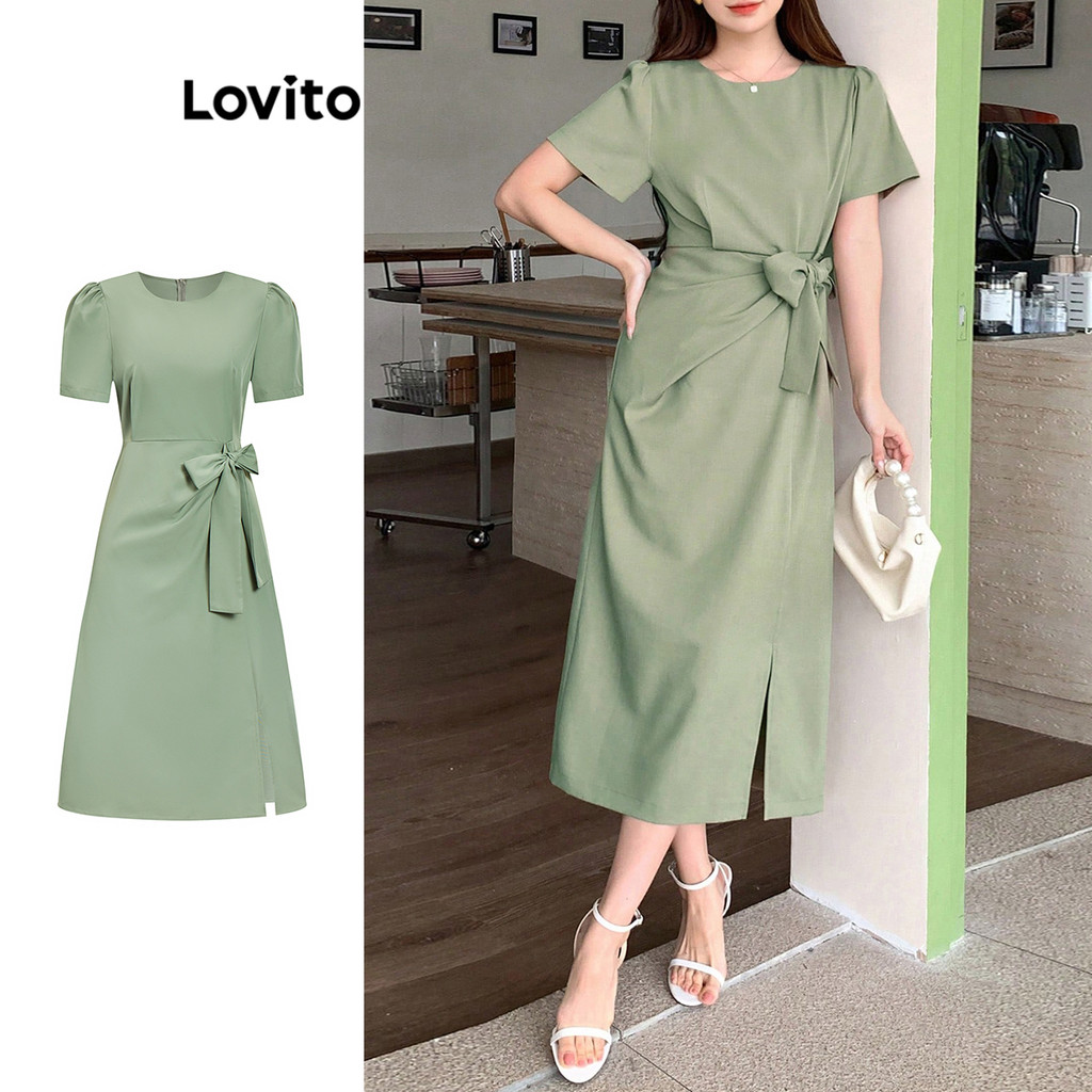 Lovito Váy suông đơn giản, thắt nơ phía trước cho nữ L100MD209