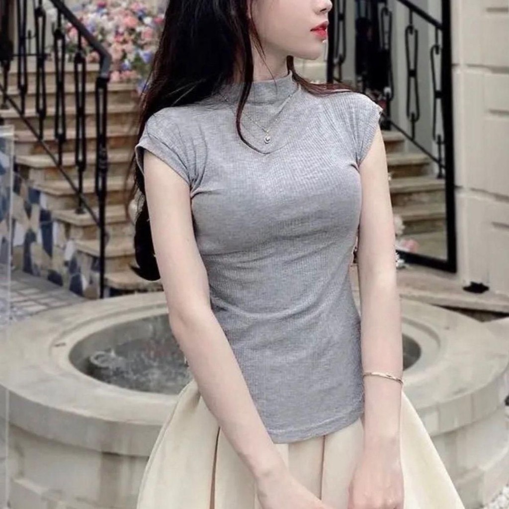 Áo thun nữ ôm body cổ  3CM tay ngắn vải thun đẹp mềm mại thoáng mát a93 | BigBuy360 - bigbuy360.vn