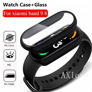 Ốp PC + Kính Cho Xiaomi Mi Band 9 8 NFC Kính Cường Lực Chống Trầy Xước Phim Cứng Ốp Lưng Bảo Vệ Full Cover Cho Mi Band 8 Accessorie