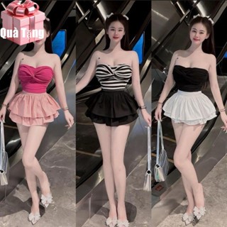 [A14] Áo ống croptop xoắn nơ có mút chất vải thun gân len 4 chiều Free Size dưới 54kg