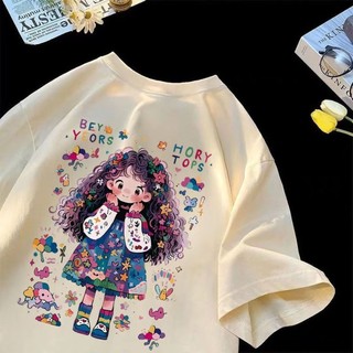 [100% Cotton] Áo thun trẻ em dễ thương Hàn Quốc 2-14Y Bé gái mùa hè Áo thun in hình thường ngày dành cho học sinh Trẻ em Đồ mặc nhà hợp thời trang Áo khoác ngoài