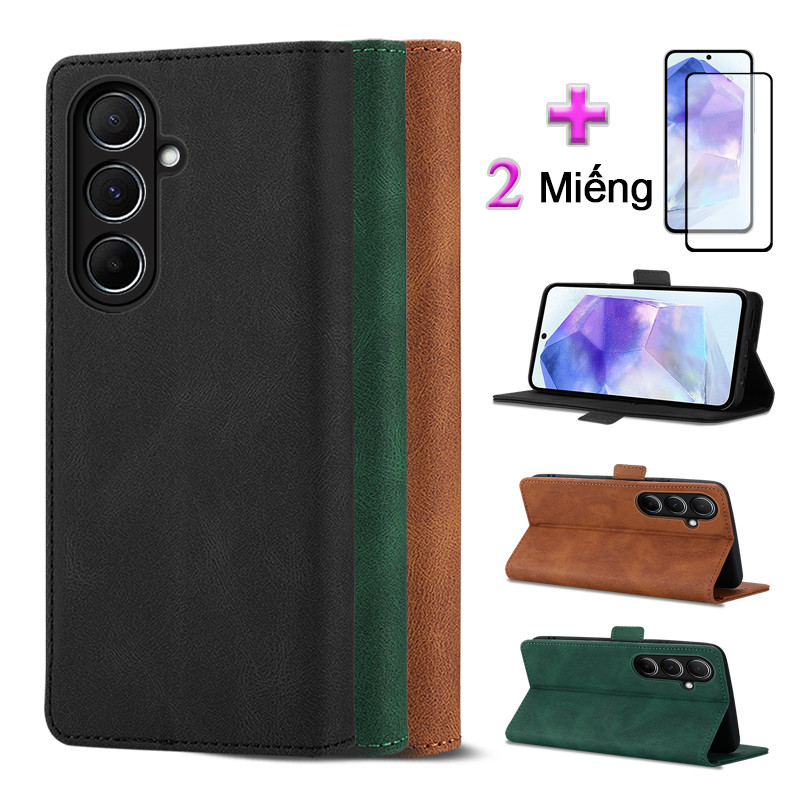 Bao Da 2 Trong 1 Dành Cho Điện Thoại Di Động Samsung Galaxy A55 5G Bao Da Đơn Giản Có Màng Bảo Vệ Bằng Gốm