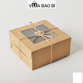 Hộp kraft/ trắng mặt mica kèm khay đựng bánh và dây nơ H07 đựng quà tặng bánh kẹo, hoa quả, cupcake